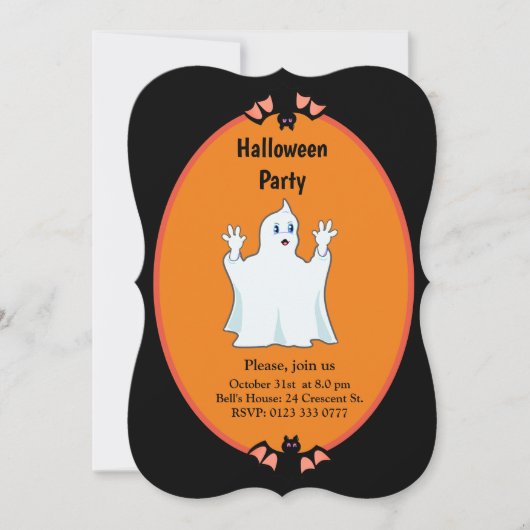 Modern Ghost & Bats Halloween Invitation Kaart (Voorkant)