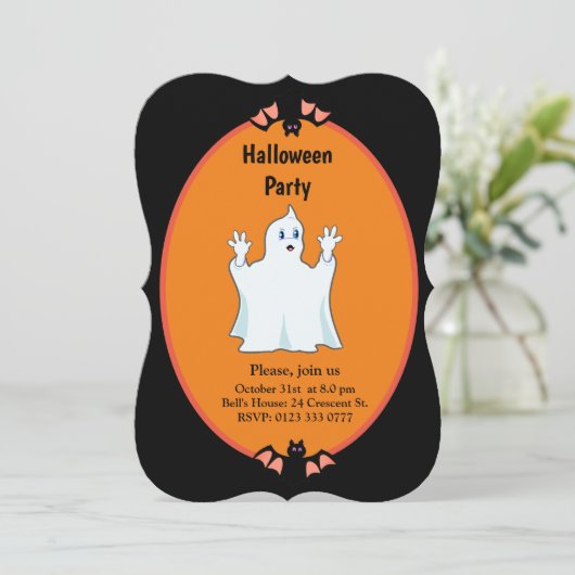 Modern Ghost & Bats Halloween Invitation Kaart (Staand voorkant)