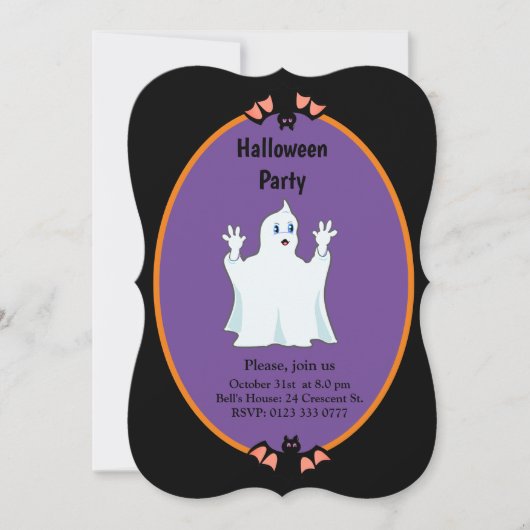 Modern Ghost & Bats Halloween Invitation Kaart (Voorkant)