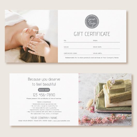 Modern Gift Certificate Custom Photos Logo Card