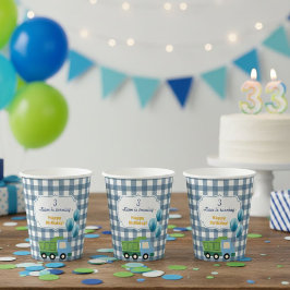 Modern Gingham Blue Construction 3rd Birthday  Papieren Bekers