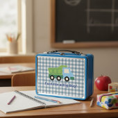 Modern Gingham Blue Dump Truck Fuel for a Big Day 