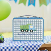 Modern Gingham Blue Dump Truck Fuel for a Big Day