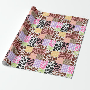 Modern Gingham Cowskin Patchwork Quilt Cadeaupapier