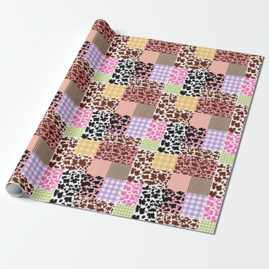 Modern Gingham Cowskin Patchwork Quilt Cadeaupapier (Uitgerold)
