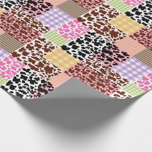 Modern Gingham Cowskin Patchwork Quilt Cadeaupapier (Hoek)