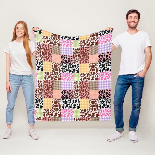 Modern Gingham Cowskin Patchwork Quilt Fleece Deken (In situ)