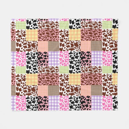 Modern Gingham Cowskin Patchwork Quilt Fleece Deken (Voorkant (Horizontaal))