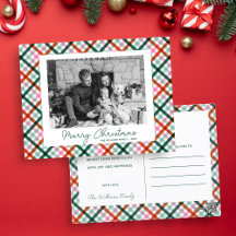 Modern Gingham Familie Foto Prettig Kerstfeest 