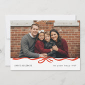 Modern Gingham Family Portrait Red Bow Christmas Feestdagenkaart (Voorkant)