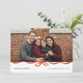 Modern Gingham Family Portrait Red Bow Christmas Feestdagenkaart (Staand voorkant)