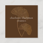 Modern Gingko Leaf QR Code Brown Square Card Vierkante Visitekaartje (Voorkant)