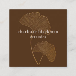 Modern Gingko Leaf QR Code Brown Square Card Vierkante Visitekaartje