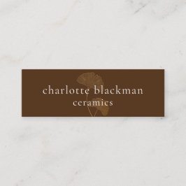 Modern Gingko Leaf QR Code Mini Brown Biz Card Visitekaartje