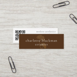 Modern Gingko Leaf QR Code Mini Brown Biz Card Visitekaartje