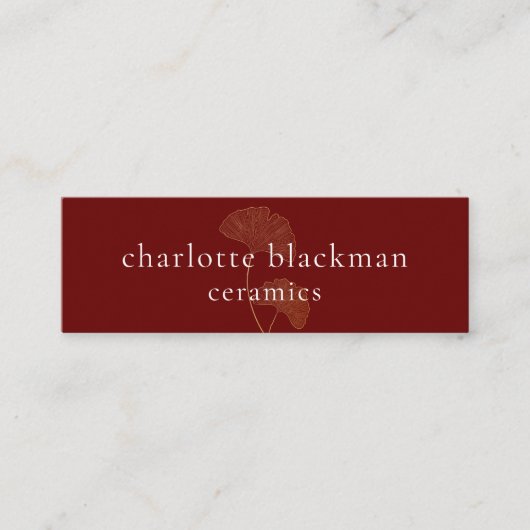 Modern Gingko Leaf QR Code Mini Red Visitekaartje (Voorkant)