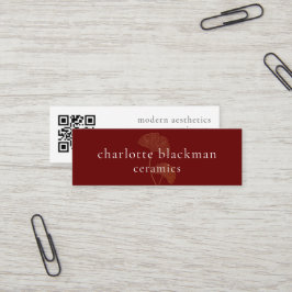 Modern Gingko Leaf QR Code Mini Red Visitekaartje
