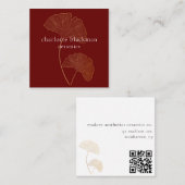Modern Gingko Leaf QR Code Red Square Card Vierkante Visitekaartje (Voorkant / Achterkant)