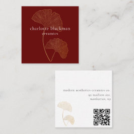 Modern Gingko Leaf QR Code Red Square Card Vierkante Visitekaartje