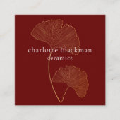 Modern Gingko Leaf QR Code Red Square Card Vierkante Visitekaartje (Voorkant)