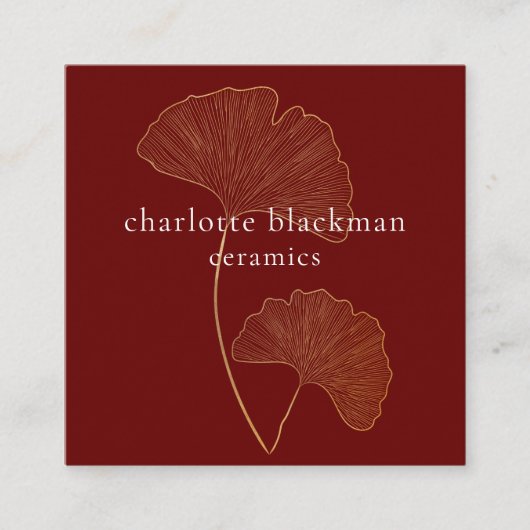 Modern Gingko Leaf QR Code Red Square Card Vierkante Visitekaartje (Voorkant)