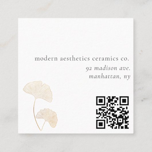 Modern Gingko Leaf QR Code Vierkante Visitekaartje (Achterkant)
