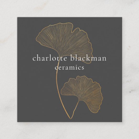 Modern Gingko Leaf QR Code Vierkante Visitekaartje (Voorkant)