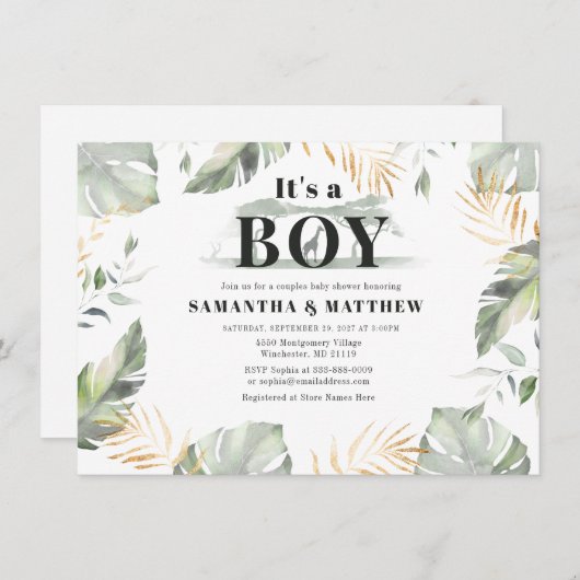 Modern Giraffe Safari oerwoud Boy Baby shower Kaart (Voorkant / Achterkant)