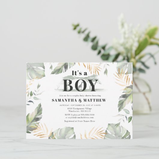 Modern Giraffe Safari oerwoud Boy Baby shower Kaart (Staand voorkant)