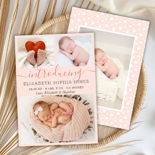 Modern Girl Birth Announcement Foto Collage Card Aankondiging