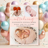Modern Girl Birth Announcement Foto Collage Card Aankondiging