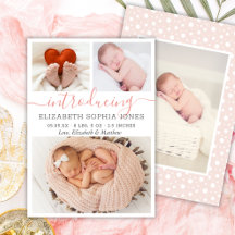 Modern Girl Birth Announcement Foto Collage Card