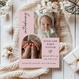 Modern Girl Birth Announcement Foto Collage Card Kaart