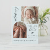 Modern Girl Birth Announcement Foto Collage Card Kaart (Staand voorkant)