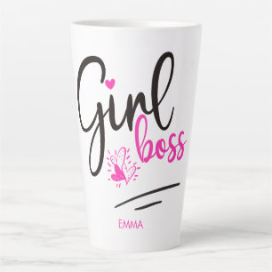 Modern Girl Boss Fun Typografie Roze Black Hearts Latte Mok