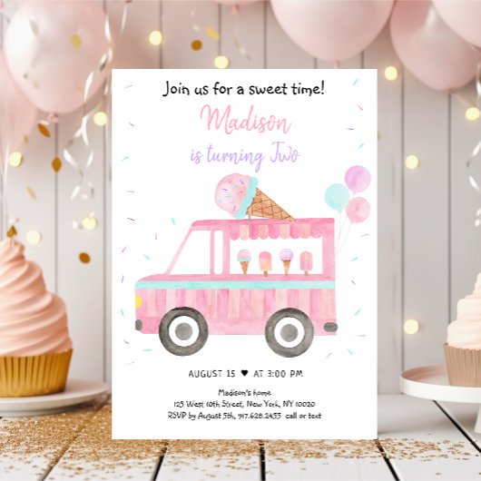 Modern Girl Ice Cream Truck Birthday Kaart