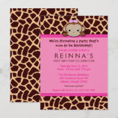 Modern Girl Monkey Invitation (roze) Kaart (Voorkant / Achterkant)