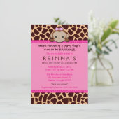 Modern Girl Monkey Invitation (roze) Kaart (Staand voorkant)