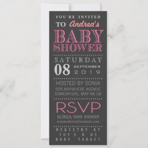 Modern Girl Pink Typography Baby shower Long Kaart