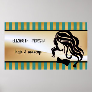 Modern Girl Silhouette, Stripes, Hair, Makeup Poster