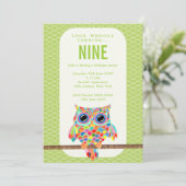 Modern Girls Birthday Party Rainbow Owl Invite Kaart (Staand voorkant)