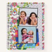Modern Girly 2 Foto Fun Floral Persoonlijke naam Notitieboek (Voorkant)