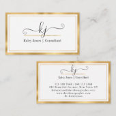 Modern Girly 2 Monogram Script Gold White Business Visitekaartje (Voorkant / Achterkant)