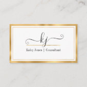 Modern Girly 2 Monogram Script Gold White Business Visitekaartje (Voorkant)