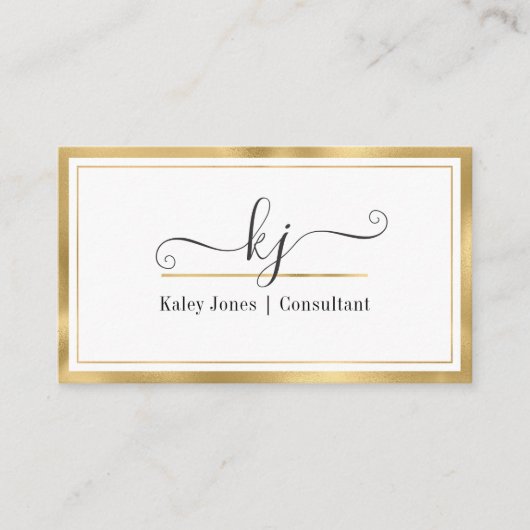 Modern Girly 2 Monogram Script Gold White Business Visitekaartje (Voorkant)