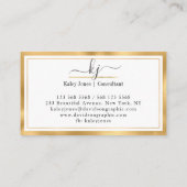 Modern Girly 2 Monogram Script Gold White Visitekaartje (Achterkant)