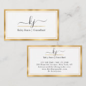 Modern Girly 2 Monogram Script Gold White Visitekaartje (Voorkant / Achterkant)