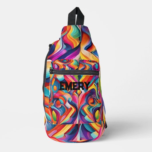 Modern Girly Abstract Patroon Kleurrijk Monogram Sling Bag (Voorkant)