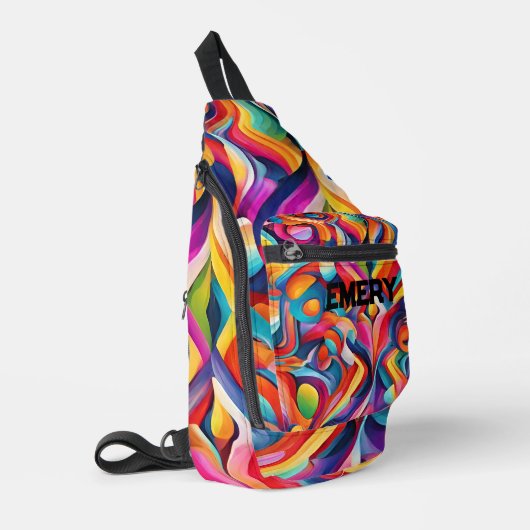 Modern Girly Abstract Patroon Kleurrijk Monogram Sling Bag (Linkerhoek)