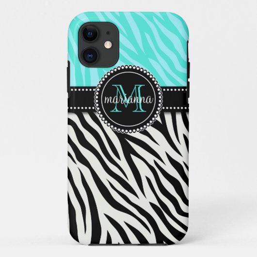 Modern Girly Black Aqua Zebra Afdrukken op maat Case-Mate iPhone Case (Achterkant)